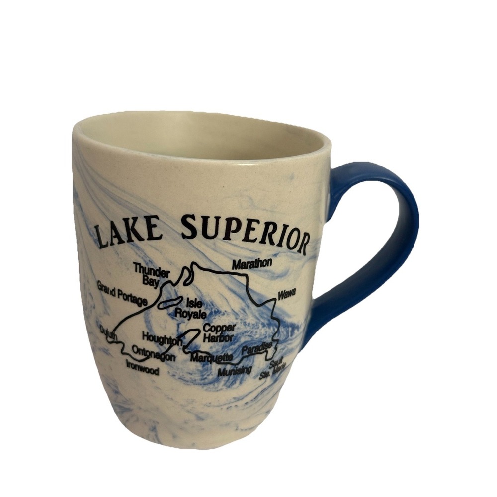 Lake Superior Mug Map Ceramic Blue Marble Finish Great Lakes Souvenir Vacation